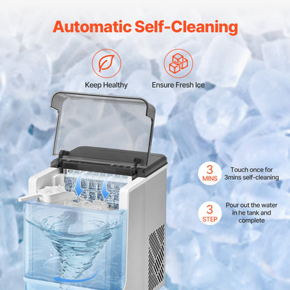 Countertop Ice Maker, 32 Cubes Ready in 15 Mins, 46lbs in 24Hrs, Self-Cleaning Portable Ice Maker with Convenient Ice Transfer, Ice Machine with 3 Sizes Ice Cube for Home Kitchen Office Party