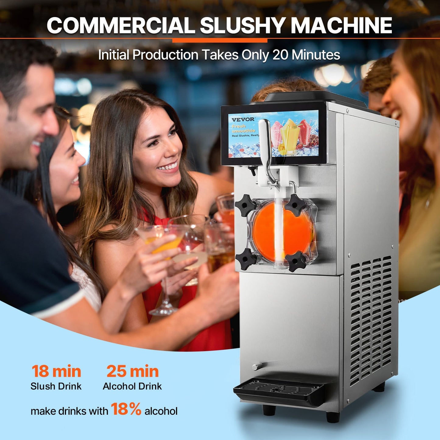 Commercial Slushy Machine, 12L / 3.17 Gal Single Tank, Cool and Freeze Modes, Stainless Steel Margarita Smoothie Frozen Drink Maker, Slushie Machine for Party Cafes Restaurants Bars Home