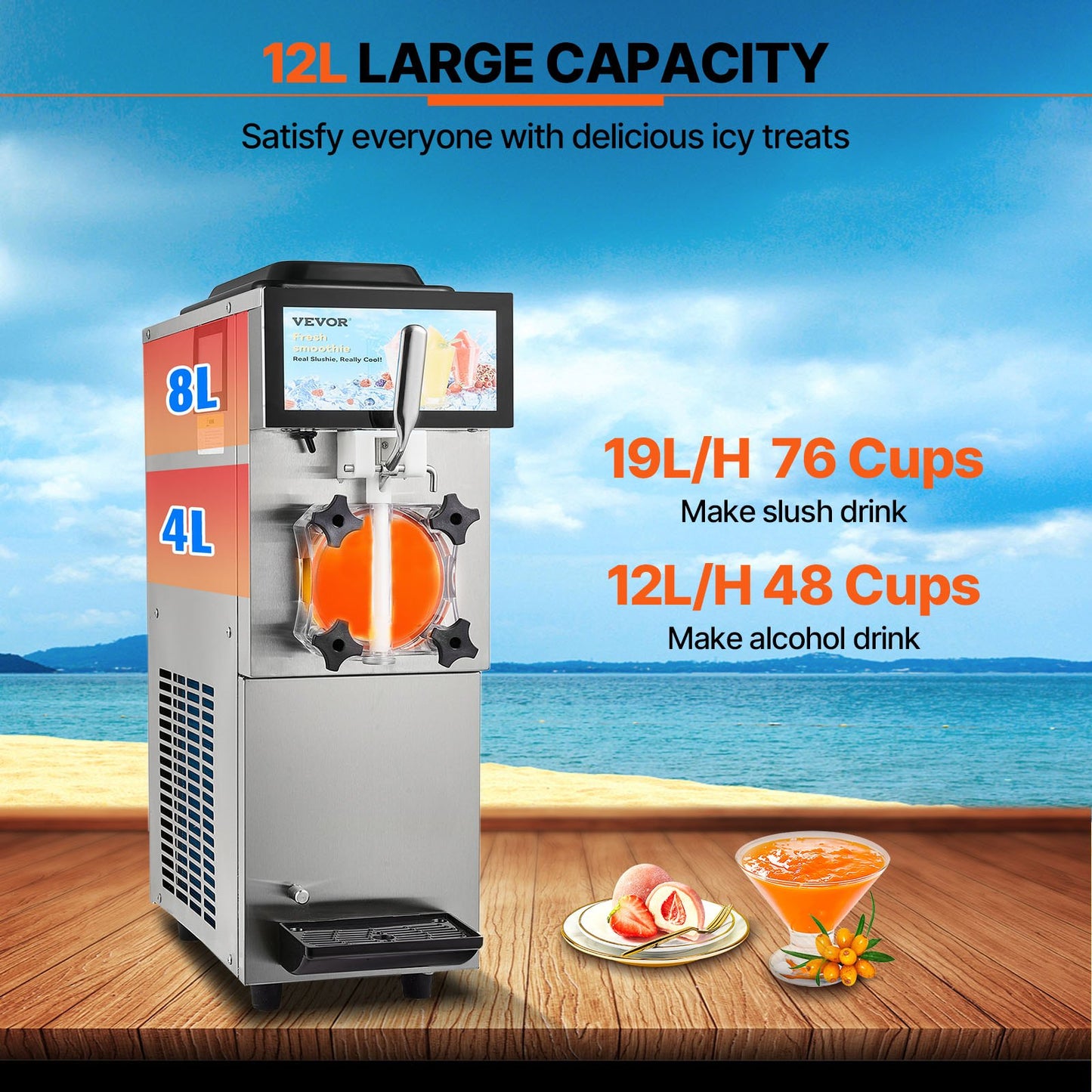 Commercial Slushy Machine, 12L / 3.17 Gal Single Tank, Cool and Freeze Modes, Stainless Steel Margarita Smoothie Frozen Drink Maker, Slushie Machine for Party Cafes Restaurants Bars Home