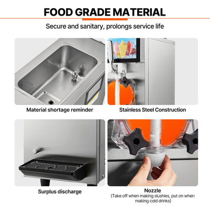 Commercial Slushy Machine, 12L / 3.17 Gal Single Tank, Cool and Freeze Modes, Stainless Steel Margarita Smoothie Frozen Drink Maker, Slushie Machine for Party Cafes Restaurants Bars Home