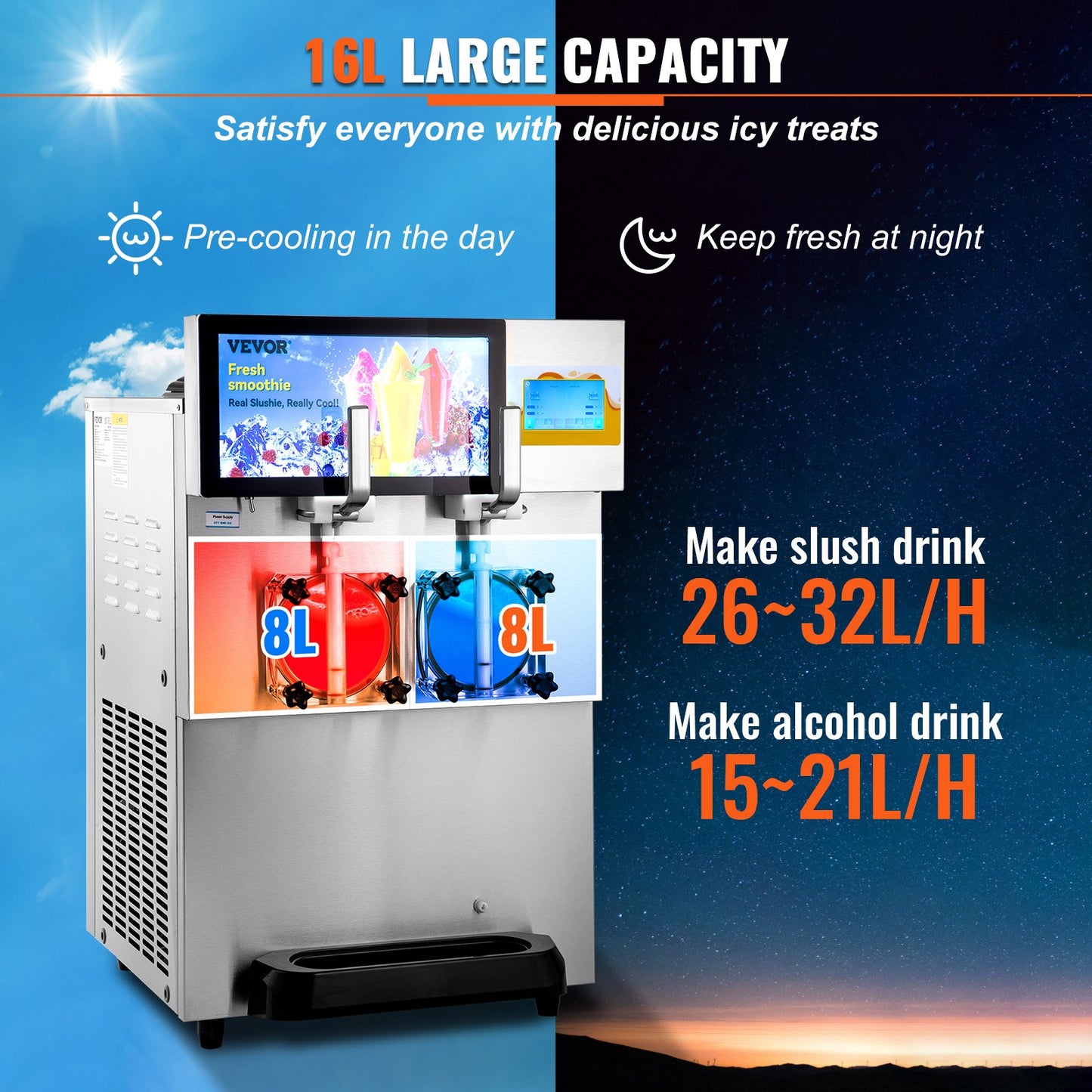 Commercial Slushy Machine, 8L / 2.1 Gal Double Bowl Margarita Machine, 1155W Stainless Steel Margarita Smoothie Frozen Drink Maker, Slushie Machine for Party Cafes Restaurants Bars Home