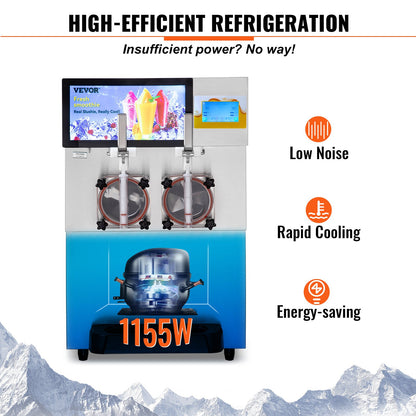 Commercial Slushy Machine, 8L / 2.1 Gal Double Bowl Margarita Machine, 1155W Stainless Steel Margarita Smoothie Frozen Drink Maker, Slushie Machine for Party Cafes Restaurants Bars Home