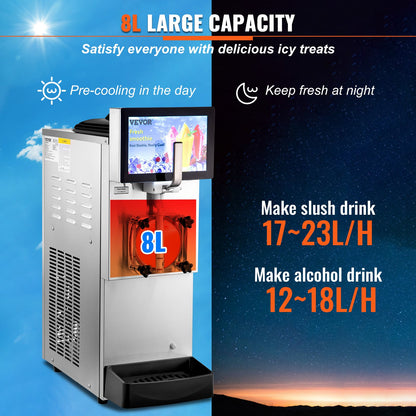 8L / 2,1 Gal Single Bowl Kommersiell Slushy Machine Margarita Smoothie Frozen Drink