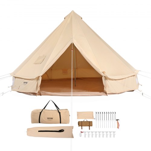 Canvas Bell Tent, 4 Seasons 3 m/9.8ft Yurt Tent, Canvas Tent for Camping with Stove Jack, Breathable Tent Holds up to 4 People, Family Camping Outdoor Hunting Party