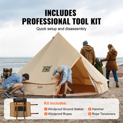 Canvas Bell Tent, 4 Seasons 3 m/9.8ft Yurt Tent, Canvas Tent for Camping with Stove Jack, Breathable Tent Holds up to 4 People, Family Camping Outdoor Hunting Party