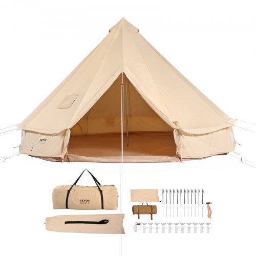 5-8 Person Canvas Glamping Bell Tent, Breathable Waterproof Yurt Tent with Stove Jack and Detachable Side Wall for Family Camping,13'x 13'x98"(Diameter 4M)