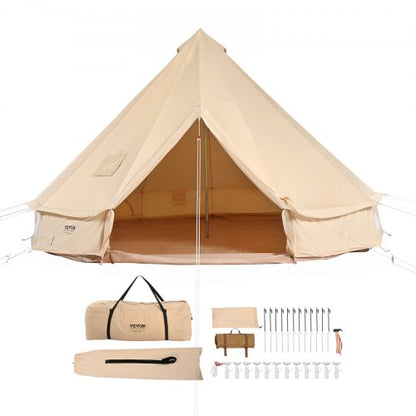 8-10 Person Canvas Glamping Bell Tent, Breathable Waterproof Yurt Tent with Stove Jack and Detachable Side Wall for Family Camping,16'x16'x118 "(Diameter 5M)