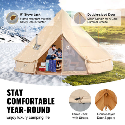 Canvas Bell Tent, 4 Seasons 6 m/19.68 ft Yurt Tent, Canvas Tent for Camping with Stove Jack, Breathable Tent Holds up to 10 People, Family Camping Outdoor Hunting Party