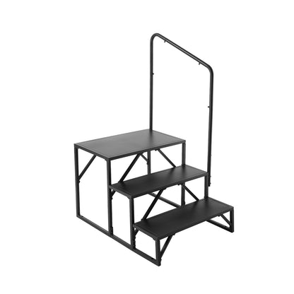 RV-trappsteg, 3-stegs husbilstrappa, 440 LBS lastkapacitet, förtjockat kolstål, med ledstång, halkfria steg för säker in- och utstigning, kostym för husbil, släp, husbilstrappor