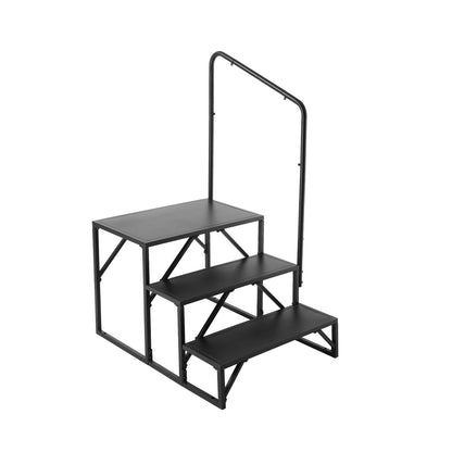 RV-trappsteg, 3-stegs husbilstrappa, 440 LBS lastkapacitet, förtjockat kolstål, med ledstång, halkfria steg för säker in- och utstigning, kostym för husbil, släp, husbilstrappor