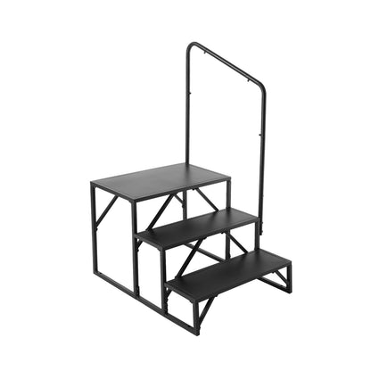 RV-trappsteg, 3-stegs husbilstrappa, 440 LBS lastkapacitet, förtjockat kolstål, med ledstång, halkfria steg för säker in- och utstigning, kostym för husbil, släp, husbilstrappor