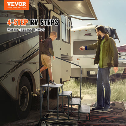 Wohnmobil-Stufe, 4-stufige Wohnmobiltreppe, 200 kg Tragkraft, verdickter Kohlenstoffstahl, mit Handlauf, rutschfeste Stufen für sicheren Ein- und Ausstieg, geeignet für Wohnmobil, Anhänger, Wohnmobil-Stufe