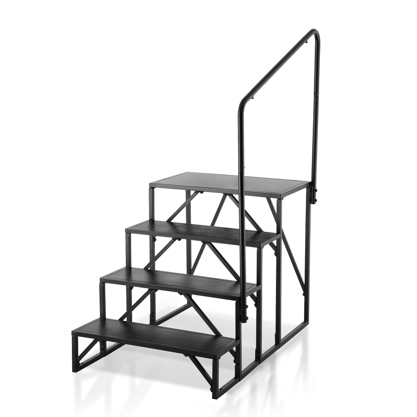 Wohnmobil-Stufe, 4-stufige Wohnmobiltreppe, 200 kg Tragkraft, verdickter Kohlenstoffstahl, mit Handlauf, rutschfeste Stufen für sicheren Ein- und Ausstieg, geeignet für Wohnmobil, Anhänger, Wohnmobil-Stufe