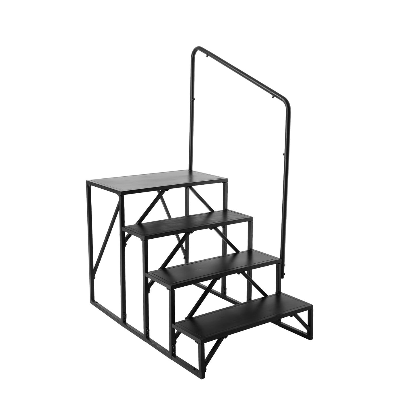 Wohnmobil-Stufe, 4-stufige Wohnmobiltreppe, 200 kg Tragkraft, verdickter Kohlenstoffstahl, mit Handlauf, rutschfeste Stufen für sicheren Ein- und Ausstieg, geeignet für Wohnmobil, Anhänger, Wohnmobil-Stufe