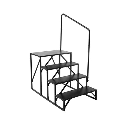 Wohnmobil-Stufe, 4-stufige Wohnmobiltreppe, 200 kg Tragkraft, verdickter Kohlenstoffstahl, mit Handlauf, rutschfeste Stufen für sicheren Ein- und Ausstieg, geeignet für Wohnmobil, Anhänger, Wohnmobil-Stufe