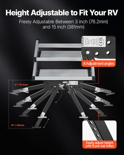 RV Step Stabilizer, Height Adjustable Step Stabilizer Kit, Camper Stair Stabilizers with Powder Coated Steel for 5th Wheels, Travel Trailers and Motorhomes, Adjustable from 3 inch to 15 inch
