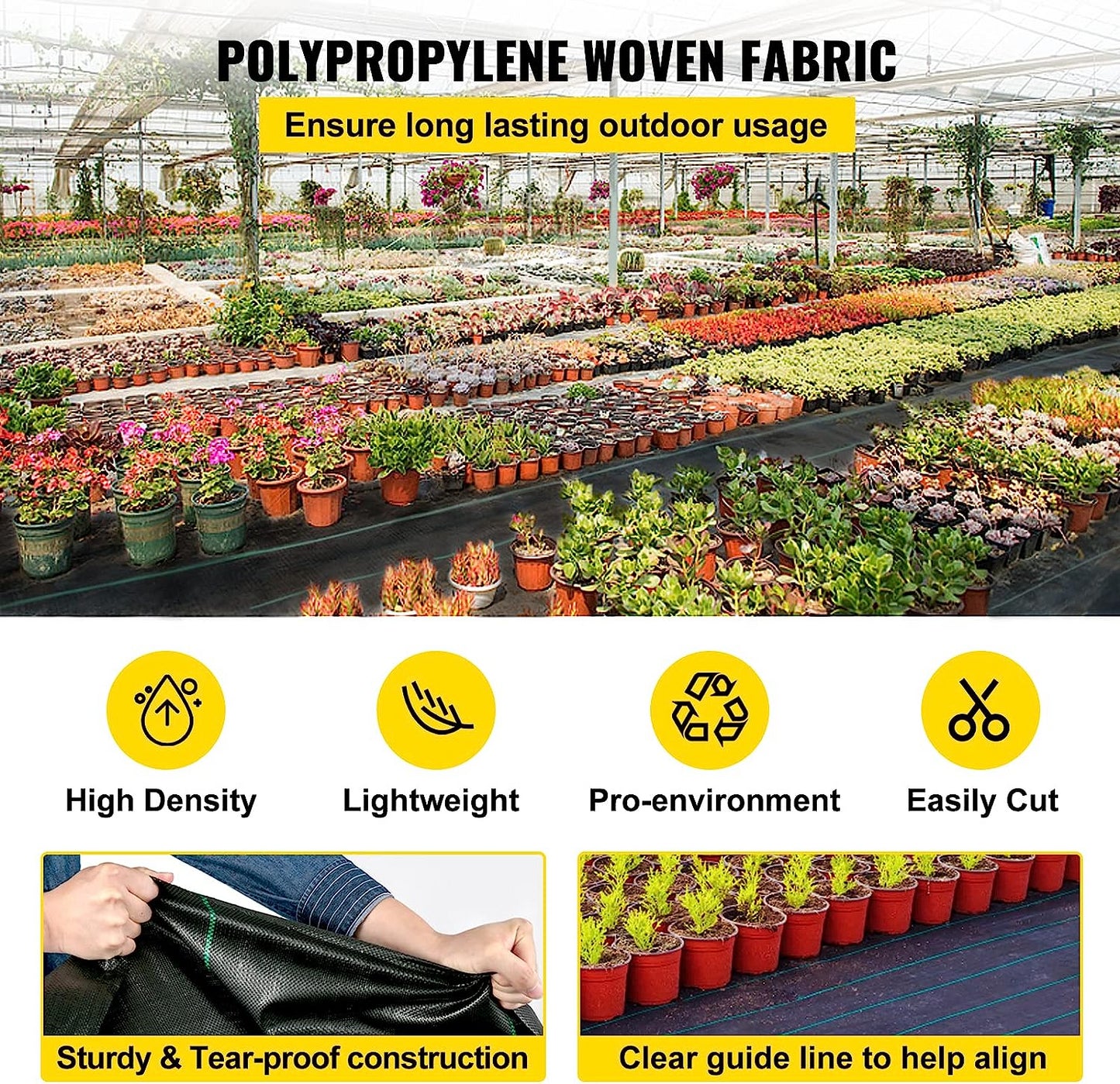 Weed Barrier Landscape Fabric, 5 x 250 ft, 5 Oz Premium Woven Ground Cover Heavy Duty PP Material & Easy Setup, Single-Layer for Outdoor Garden, Lawn, Driveway, Black