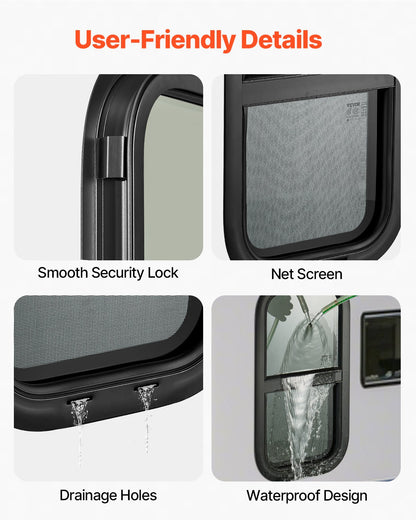 Vertical RV Window, 12" W x 22" H Tinted Sliding RV Window with Net Screen & Trim Ring, Fit 15/16" - 1 3/4" Thickness Wall, RV Window Replacement for Teardrop Cargo Trailer Camper, DOT Approved