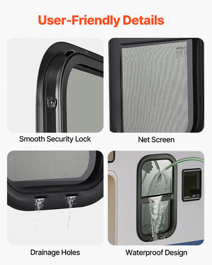 Vertical RV Window, 12" W x 24" H Tinted Sliding RV Window with Net Screen & Trim Ring, Fit 15/16" - 1 3/4" Thickness Wall, RV Window Replacement for Teardrop Cargo Trailer Camper, DOT Approved