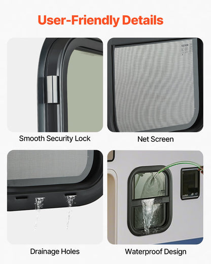 Vertical RV Window, 14" W x 22" H Tinted Sliding RV Window with Net Screen & Trim Ring, Fit 15/16" - 1 3/4" Thickness Wall, RV Window Replacement for Teardrop Cargo Trailer Camper, DOT Approved
