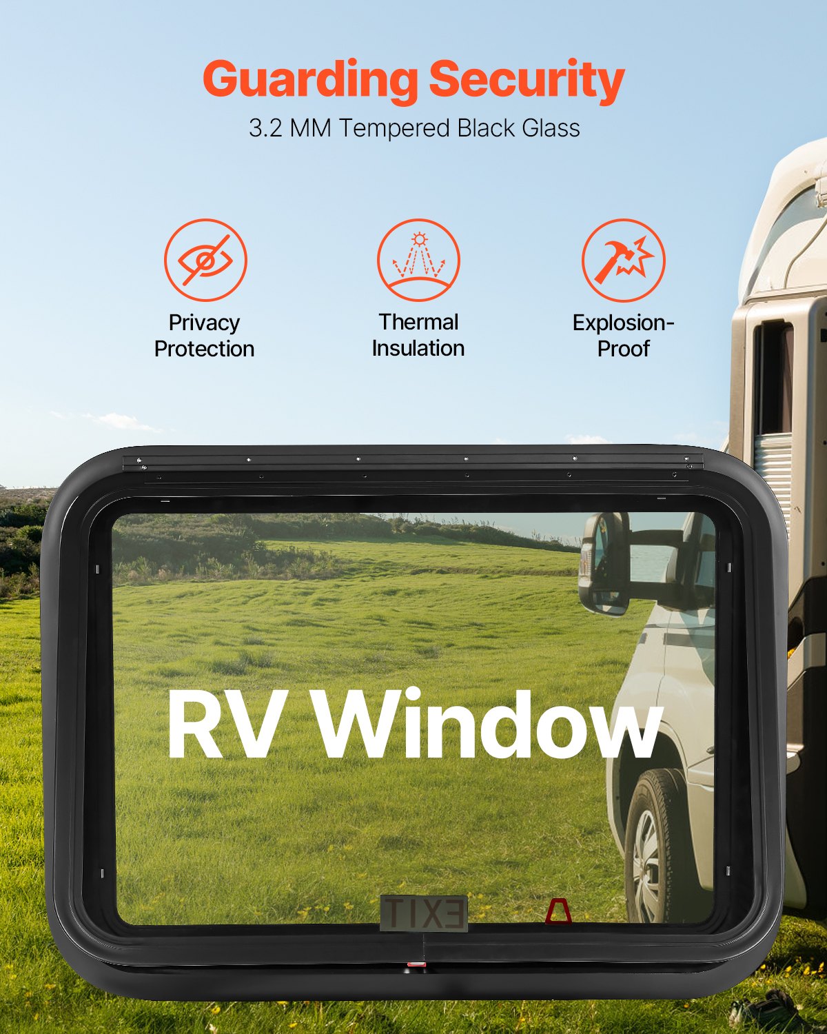 RV Exit Window, 30" W x 22" H Tinted RV Window with Net Screen and Trim Ring, Fit for 1 1/4" - 1 13/16" Thickness Wall, RV Window Replacement for Teardrop Cargo Trailer Camper, DOT Approved