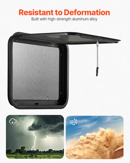 RV Exit Window, 30" W x 22" H Tinted RV Window with Net Screen and Trim Ring, Fit for 1 1/4" - 1 13/16" Thickness Wall, RV Window Replacement for Teardrop Cargo Trailer Camper, DOT Approved