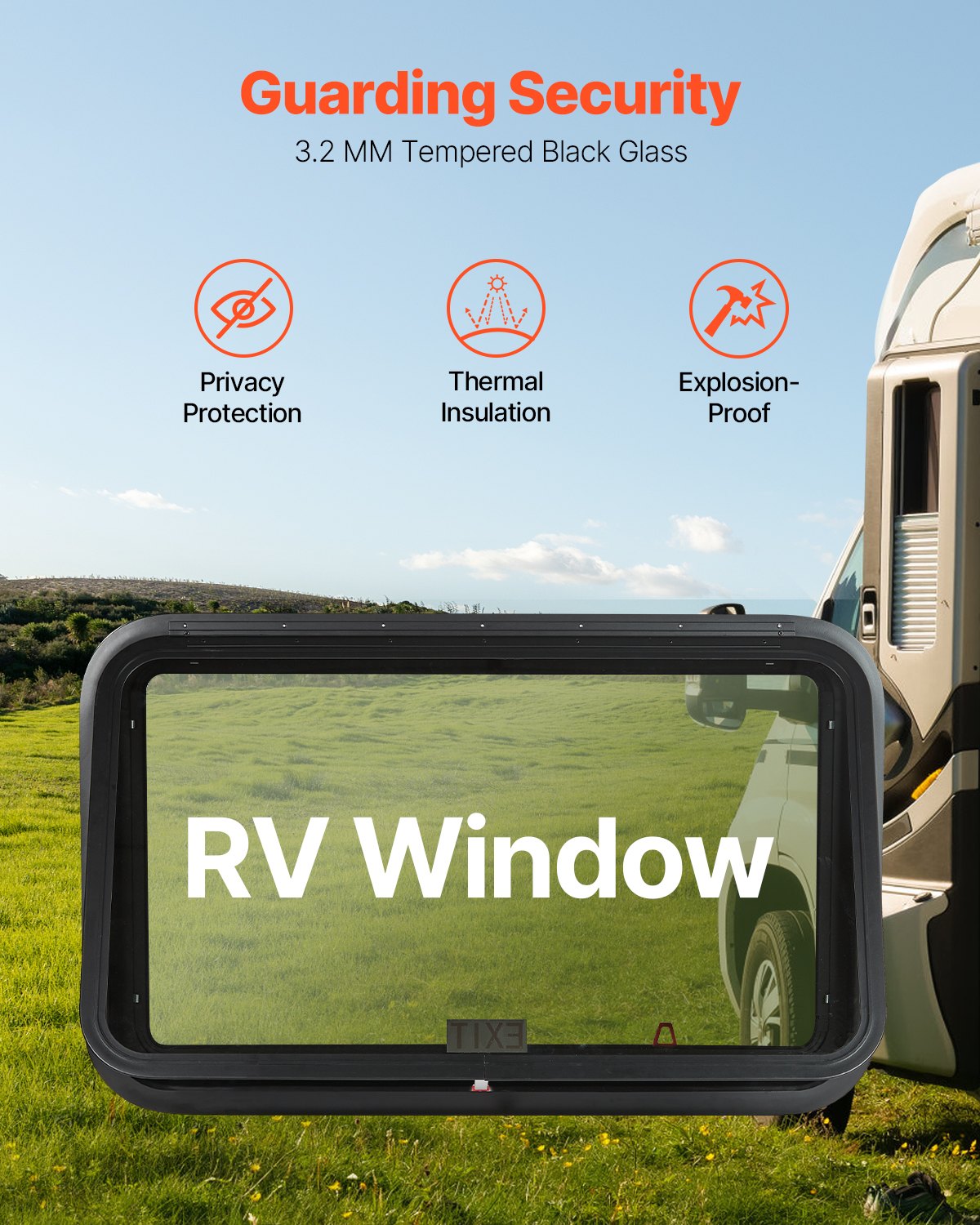 RV Exit Window, 36" W x 22" H Tinted RV Window with Net Screen and Trim Ring, Fit for 1 1/4" - 1 13/16" Thickness Wall, RV Window Replacement for Teardrop Cargo Trailer Camper, DOT Approved