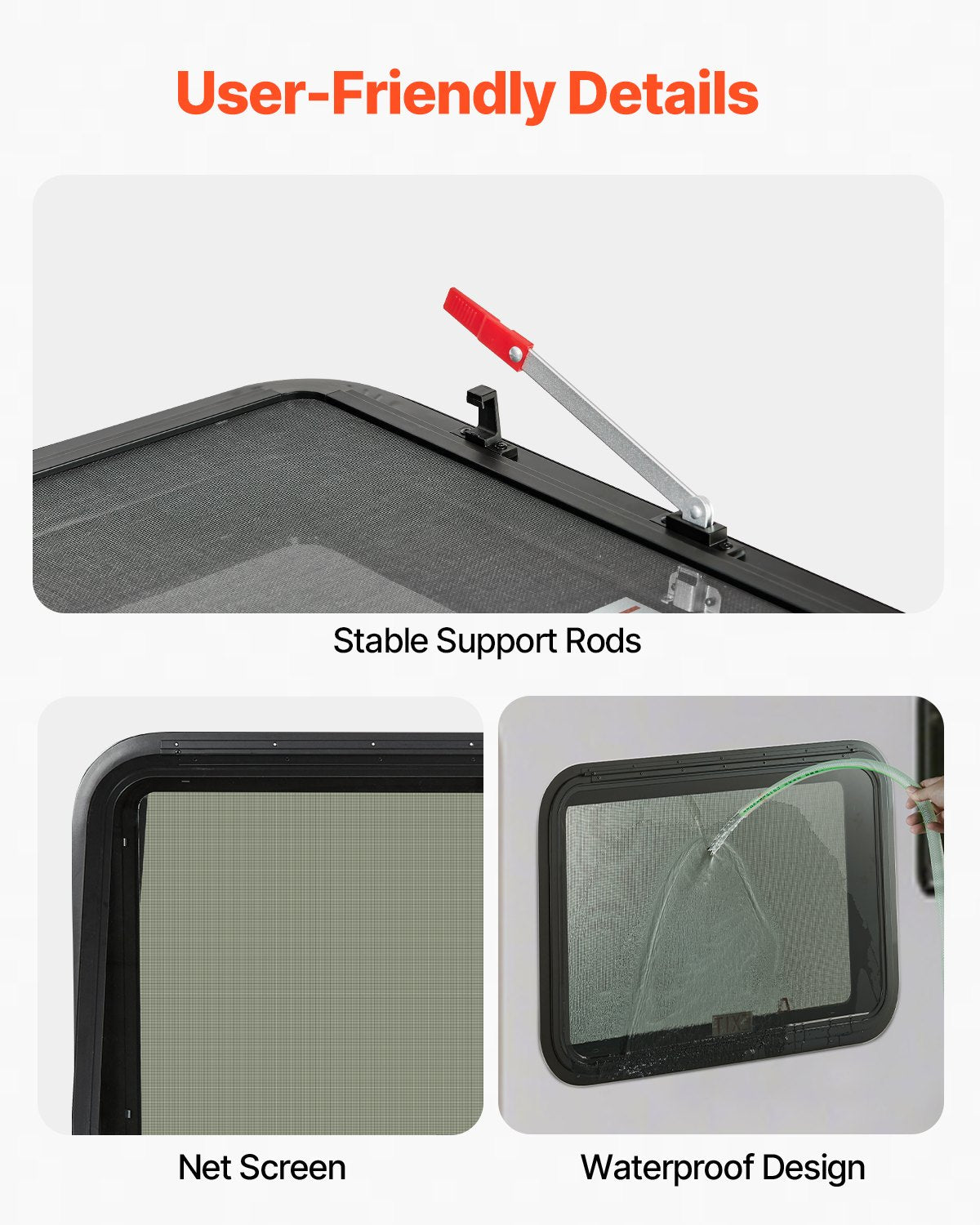 RV Exit Window, 36" W x 22" H Tinted RV Window with Net Screen and Trim Ring, Fit for 1 1/4" - 1 13/16" Thickness Wall, RV Window Replacement for Teardrop Cargo Trailer Camper, DOT Approved