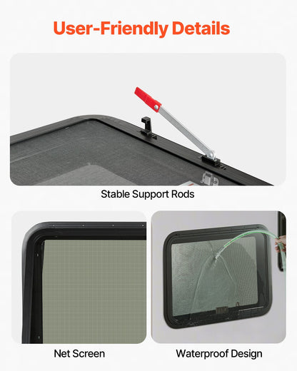 RV Exit Window, 36" W x 22" H Tinted RV Window with Net Screen and Trim Ring, Fit for 1 1/4" - 1 13/16" Thickness Wall, RV Window Replacement for Teardrop Cargo Trailer Camper, DOT Approved