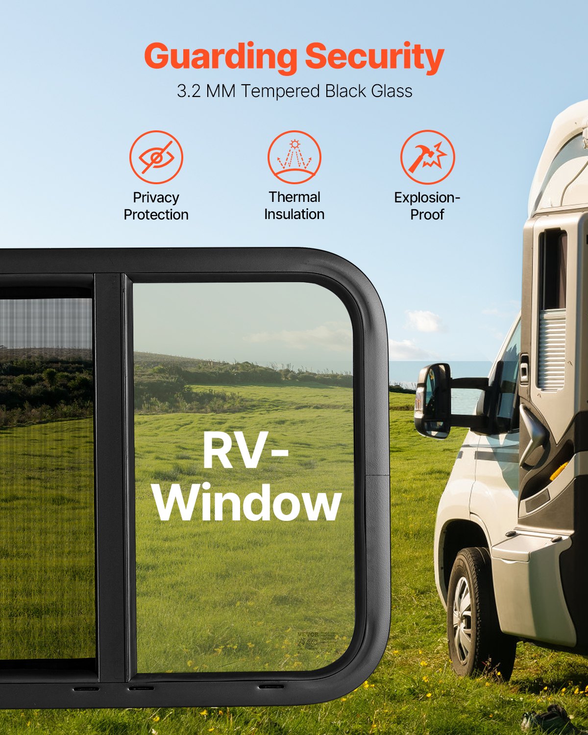 Horizontal RV Window, 24" W x 20" H Tinted Sliding RV Window with Net Screen & Trim Ring, Fit 15/16"-1 3/4" Thickness Wall, RV Window Replacement for Teardrop Cargo Trailer Camper, DOT Approved