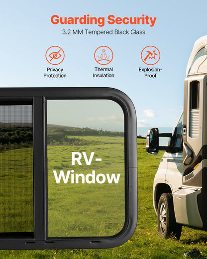 Horizontal RV Window, 24" W x 20" H Tinted Sliding RV Window with Net Screen & Trim Ring, Fit 15/16"-1 3/4" Thickness Wall, RV Window Replacement for Teardrop Cargo Trailer Camper, DOT Approved