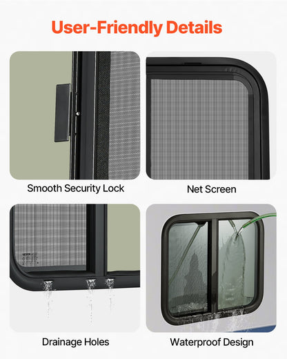 Horizontal RV Window, 24" W x 20" H Tinted Sliding RV Window with Net Screen & Trim Ring, Fit 15/16"-1 3/4" Thickness Wall, RV Window Replacement for Teardrop Cargo Trailer Camper, DOT Approved