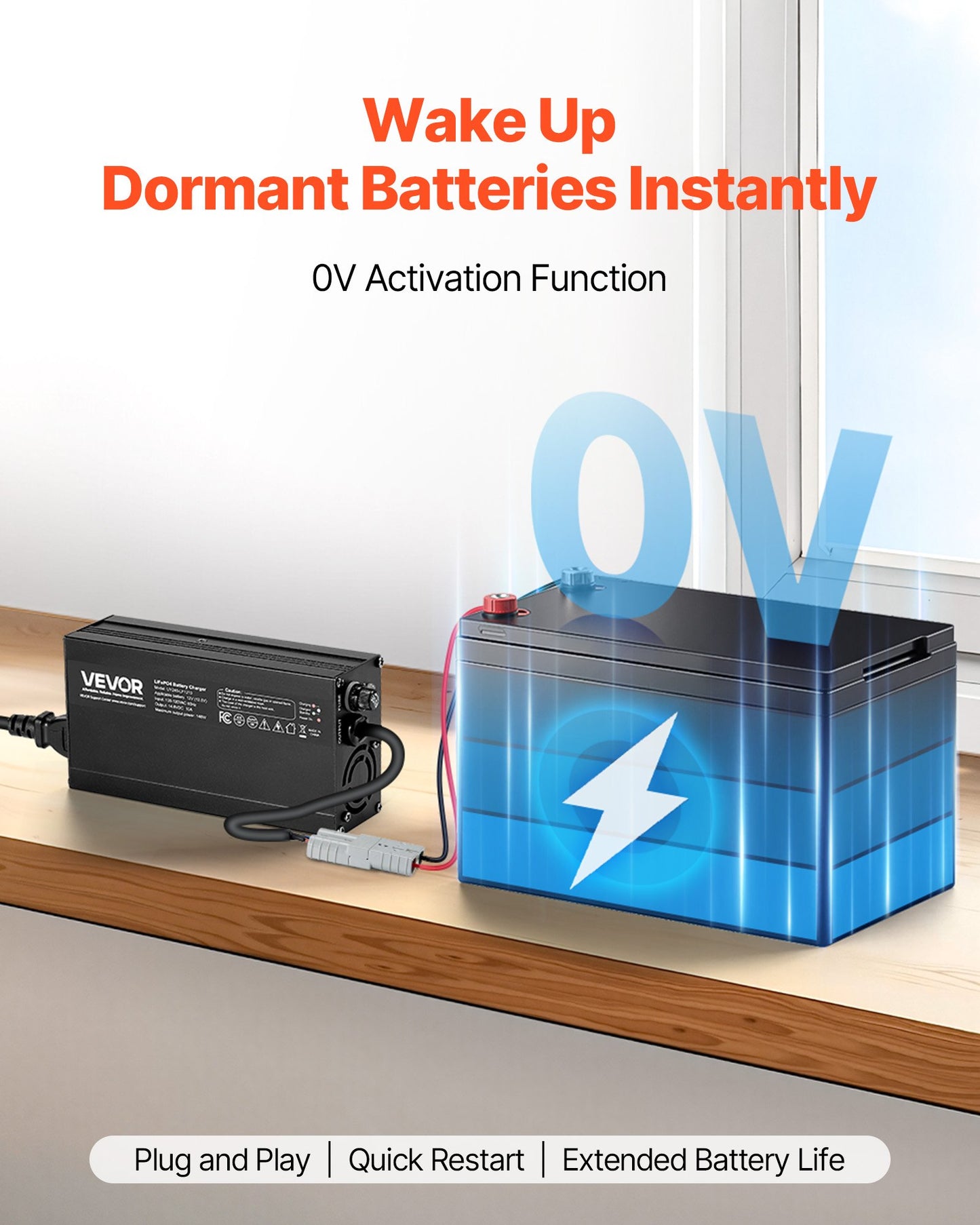 12V 10A Lithium Battery Charger, 14.6V, AC-DC LiFePO4 Smart Charger, with Anderson Connector, LED Indicator, 0V Activation, for Lithium LiFePO4 Deep Cycle Rechargeable Batteries of Boat, RV