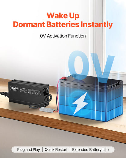 12V 10A Lithium Battery Charger, 14.6V, AC-DC LiFePO4 Smart Charger, with Anderson Connector, LED Indicator, 0V Activation, for Lithium LiFePO4 Deep Cycle Rechargeable Batteries of Boat, RV