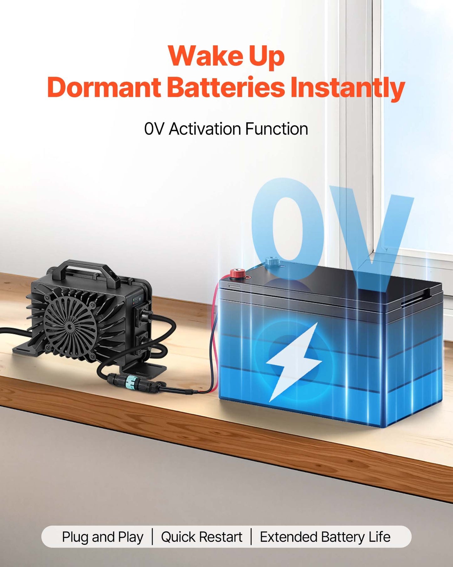 48V 18A Lithium Battery Charger, 58.4V, AC-DC LiFePO4 Smart Charger, with Waterproof Connector, LED Indicator, 0V Activation, for LiFePO4 Deep Cycle Rechargeable Batteries of Boat, RV, IP68
