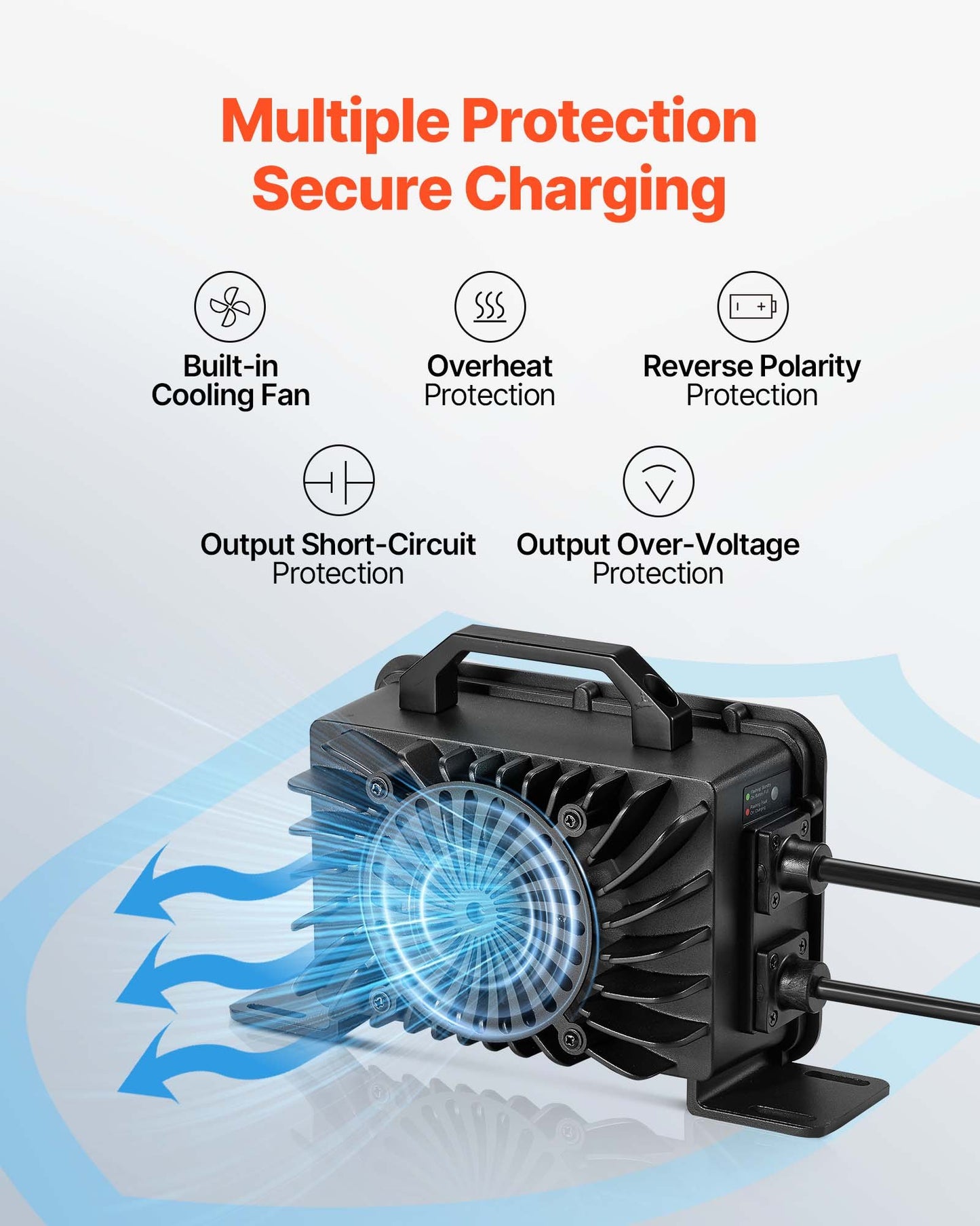 48V 18A Lithium Battery Charger, 58.4V, AC-DC LiFePO4 Smart Charger, with Waterproof Connector, LED Indicator, 0V Activation, for LiFePO4 Deep Cycle Rechargeable Batteries of Boat, RV, IP68