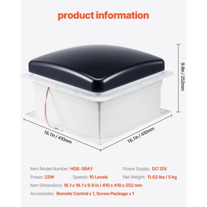 RV Ventil ceiling fan 14 inch 10-speed reversible with remote control