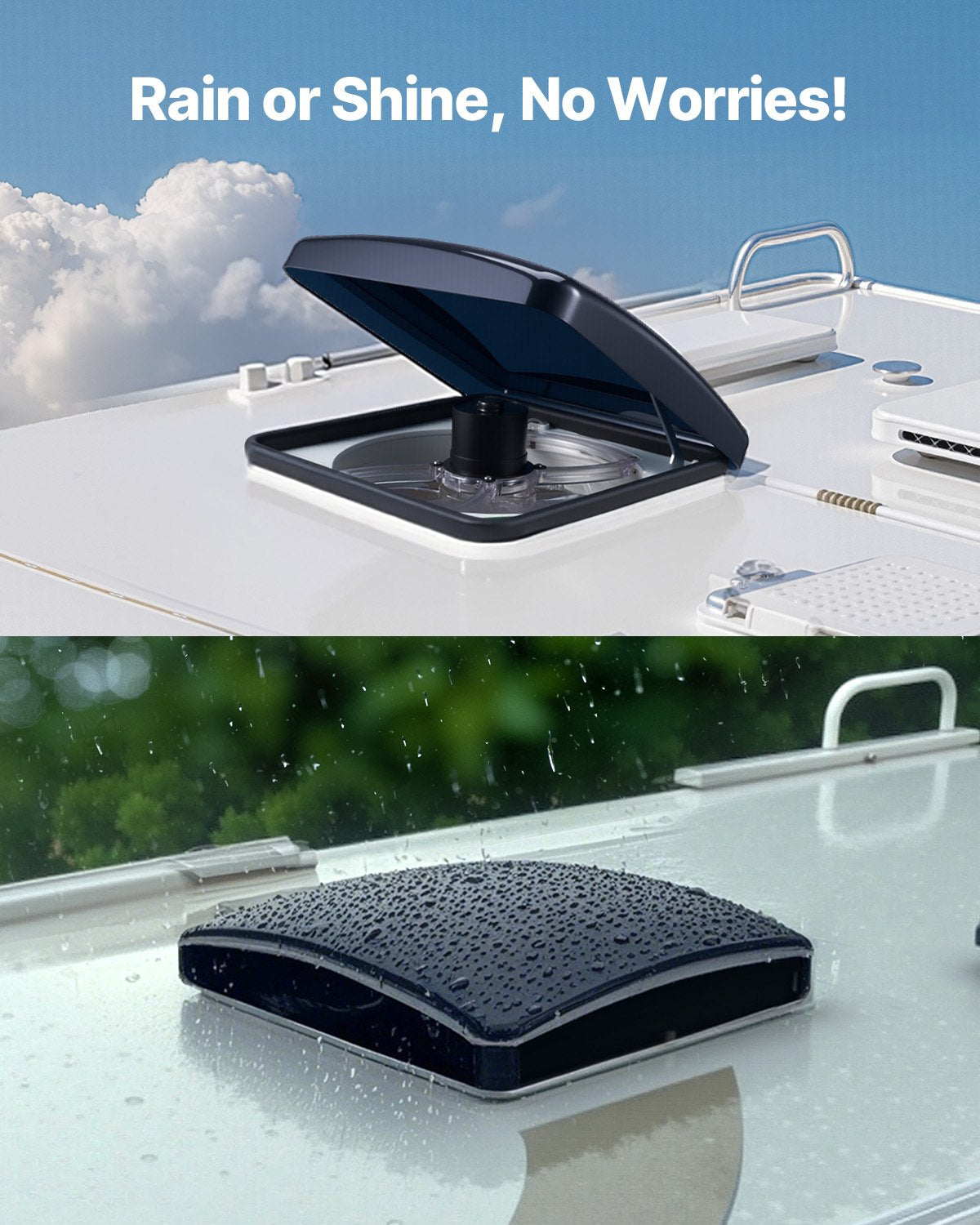 RV Vent Fan, 14 inch RV Roof Vent Fan 12V, Powerful 10-Speed Reversible Fan with Remote Control, Built-in DC Motor, Power Top Lid,12 inch Fan Blade,Fits 14 x14 inch Roof Openings