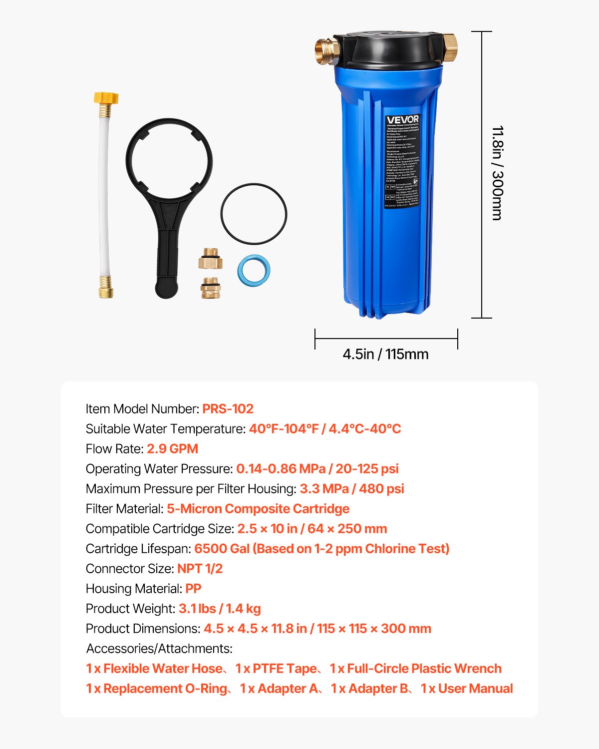 RV Water Filtration System, Drinking/Washing Water Filter System for Campers, Remove Sediments, Chlorine, Bad Tastes, Odors, and Most Contaminants, RV Filter for RVs, Boats, Vans