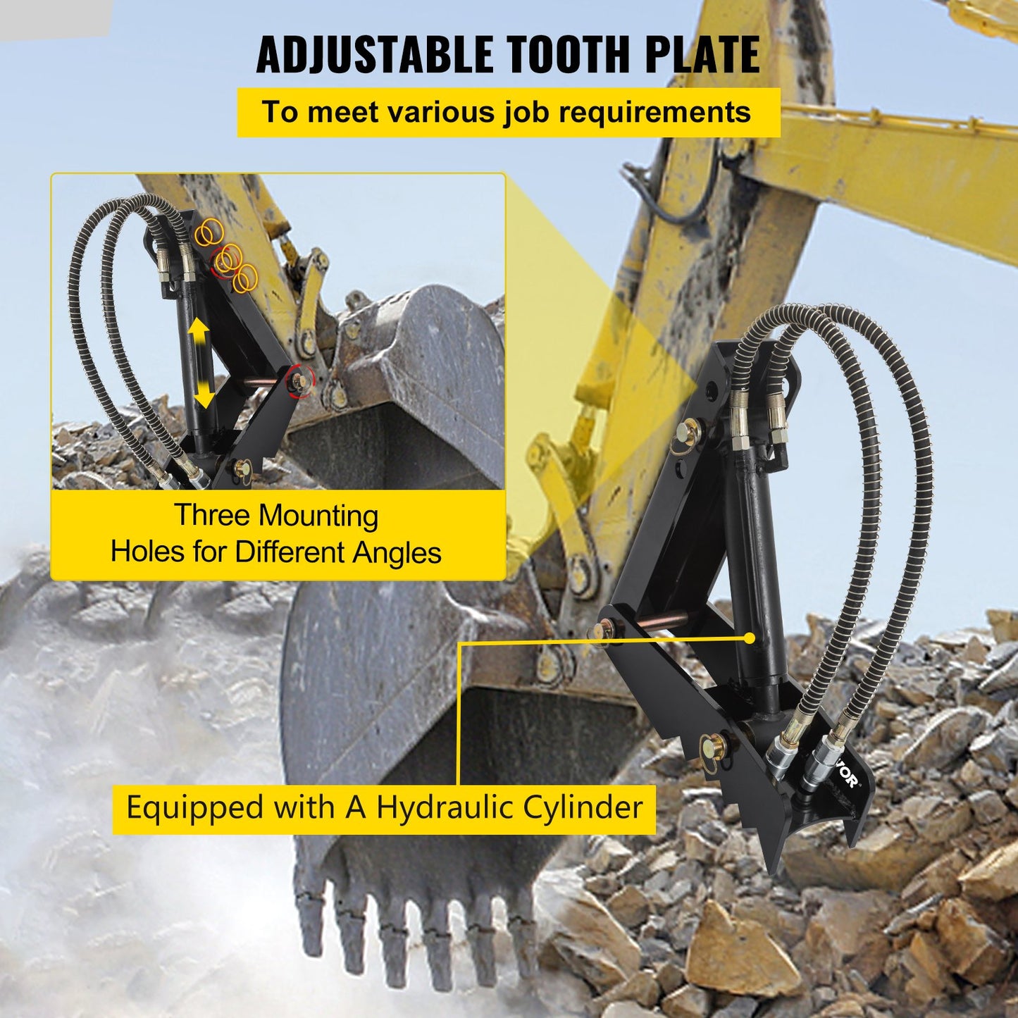 Hydraulikbagger-Daumen, 18 Zoll 1/2 Zoll dicker Hochleistungs-Bagger-Daumen, schwarzer Stahlschweiß-Daumenaufsatz mit Hydraulikzylinder, mechanischer Hydraulik-Daumen für Bagger/Baggerlader