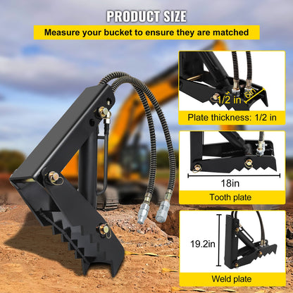 Hydraulic Backhoe Thumb, 18 inch 1/2" Thickness Heavy Duty Excavator Thumb, Black Steel Weld On Thumb Attachments with Hydraulic Cylinder, Mechanical Hydraulic Thumb for Backhoe/Excavator