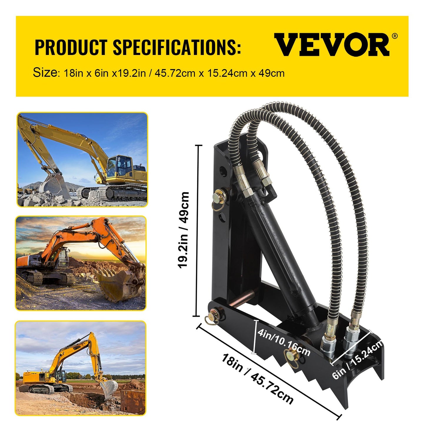 Hydraulic Backhoe Thumb, 18 inch 1/2" Thickness Heavy Duty Excavator Thumb, Black Steel Weld On Thumb Attachments with Hydraulic Cylinder, Mechanical Hydraulic Thumb for Backhoe/Excavator