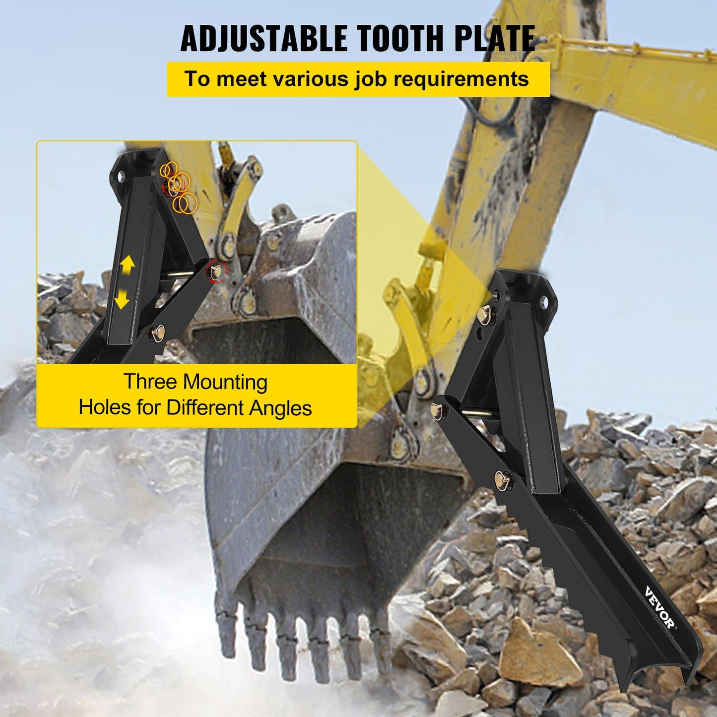Excavator Thumb Attachment, 36 Inch Adjustable Extreme Welding On Excavator Thumb Claw Clamp 1/2 Inch Teeth Thick Steel Plate 16 MM Mounting Bolt-On Design