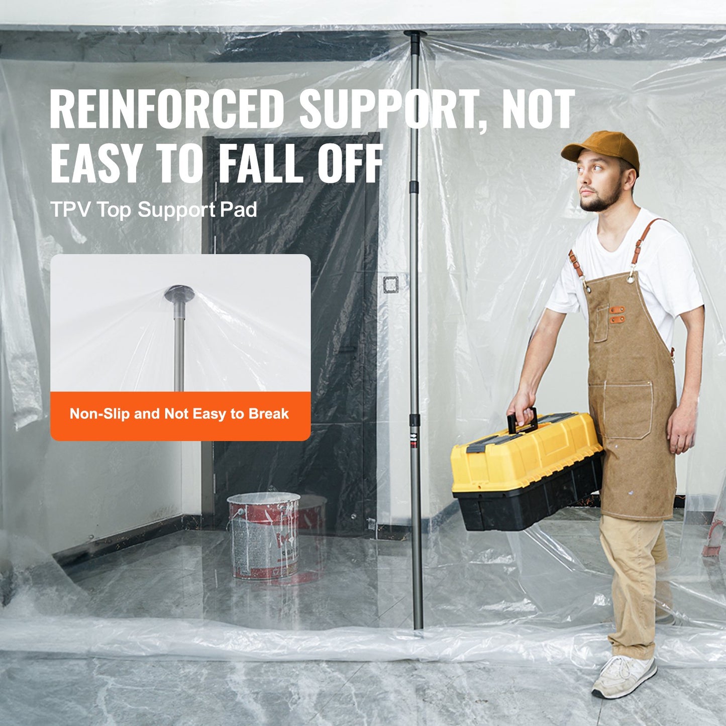Dust Barrier Poles, Carry Bag, 10 Ft Poles with 4 Telescoping Poles, and 32.8x13.12 Ft Plastic Film, for Interior Decoration and Painting Projects