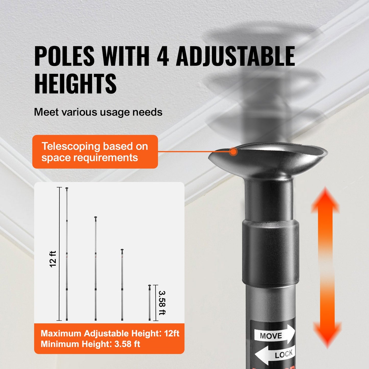 Dust Barrier Poles, 12 Ft Barrier Poles, Dust Barrier System with 4 Telescoping Poles, Carry Bag and 32.8x13.12 Ft Plastic Film, for Interior Decoration, Painting