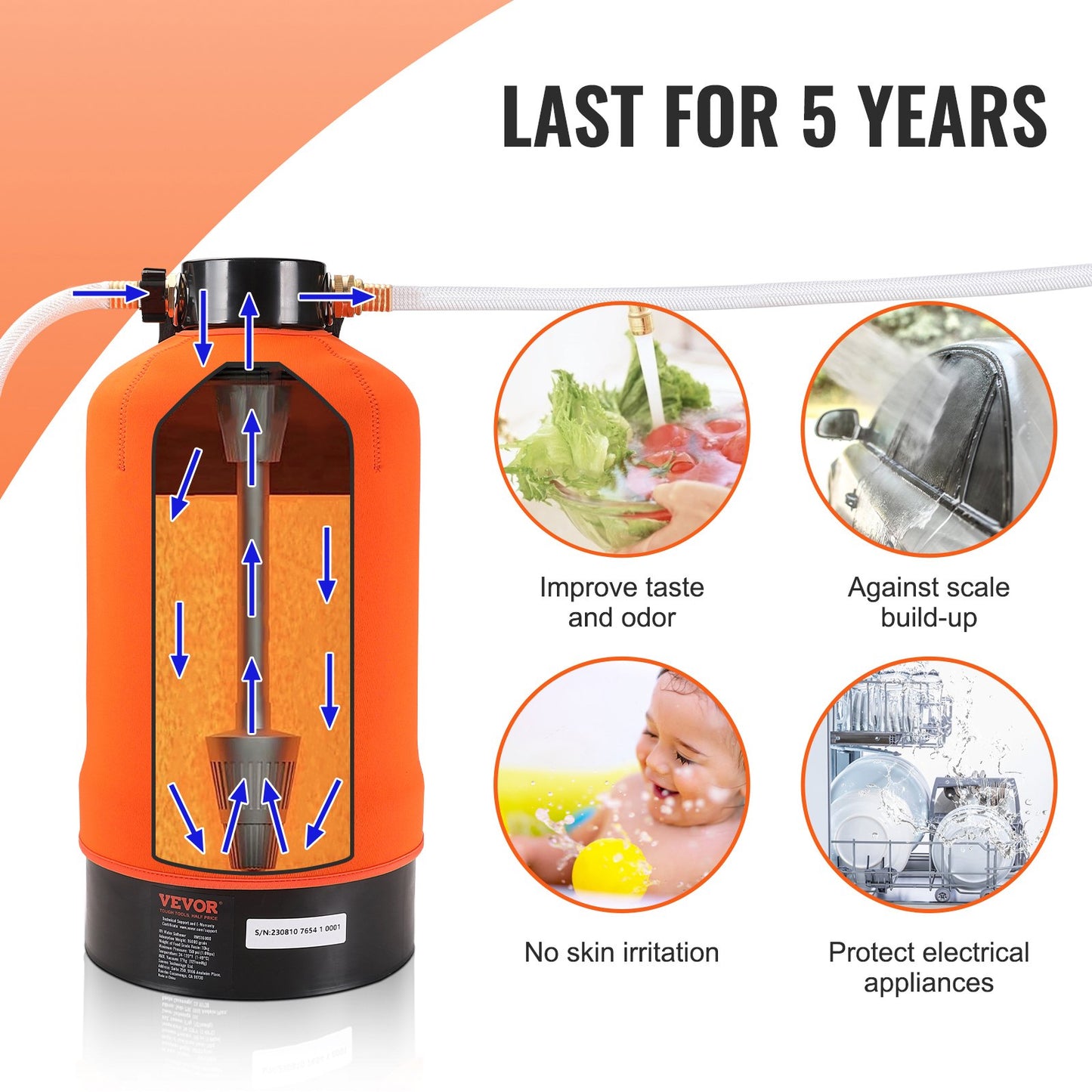 RV Water Softener, 16,000 Grain Portable Water Softener, with 3/4" Brass Fittings and 42" Hose, Soften Hard Water Filter System for RVs, Trailers, Boats, Mobile Car Washing, Pressure Washing