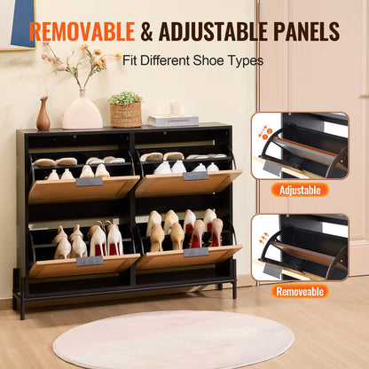 Rattan-Schuhschrank, Schuhaufbewahrungs-Organizer mit 4 Klappschubladen