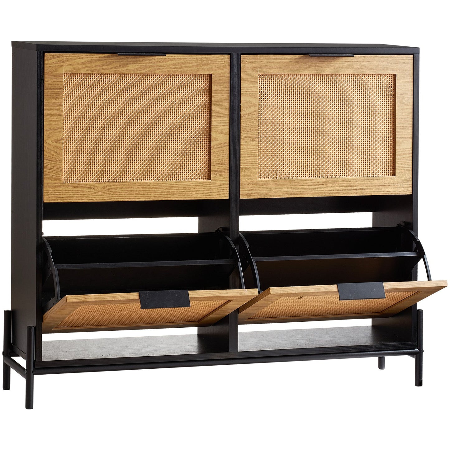 Rattan-Schuhschrank, Schuhaufbewahrungs-Organizer mit 4 Klappschubladen