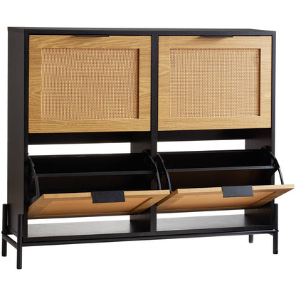 Rattan-Schuhschrank, Schuhaufbewahrungs-Organizer mit 4 Klappschubladen