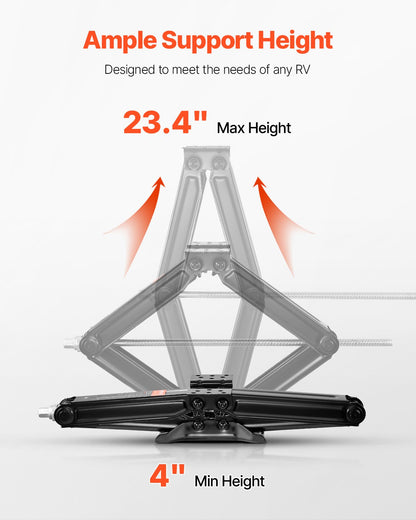 5000 lbs RV Scissor Jacks, 4-23.4 in RV Stabilizer Leveling Scissor Jacks, Set of 2, Heavy Duty Stabilizer Jack with Crank Handle, Socket and Bubble Levels, Not Easily Bent or Deformed